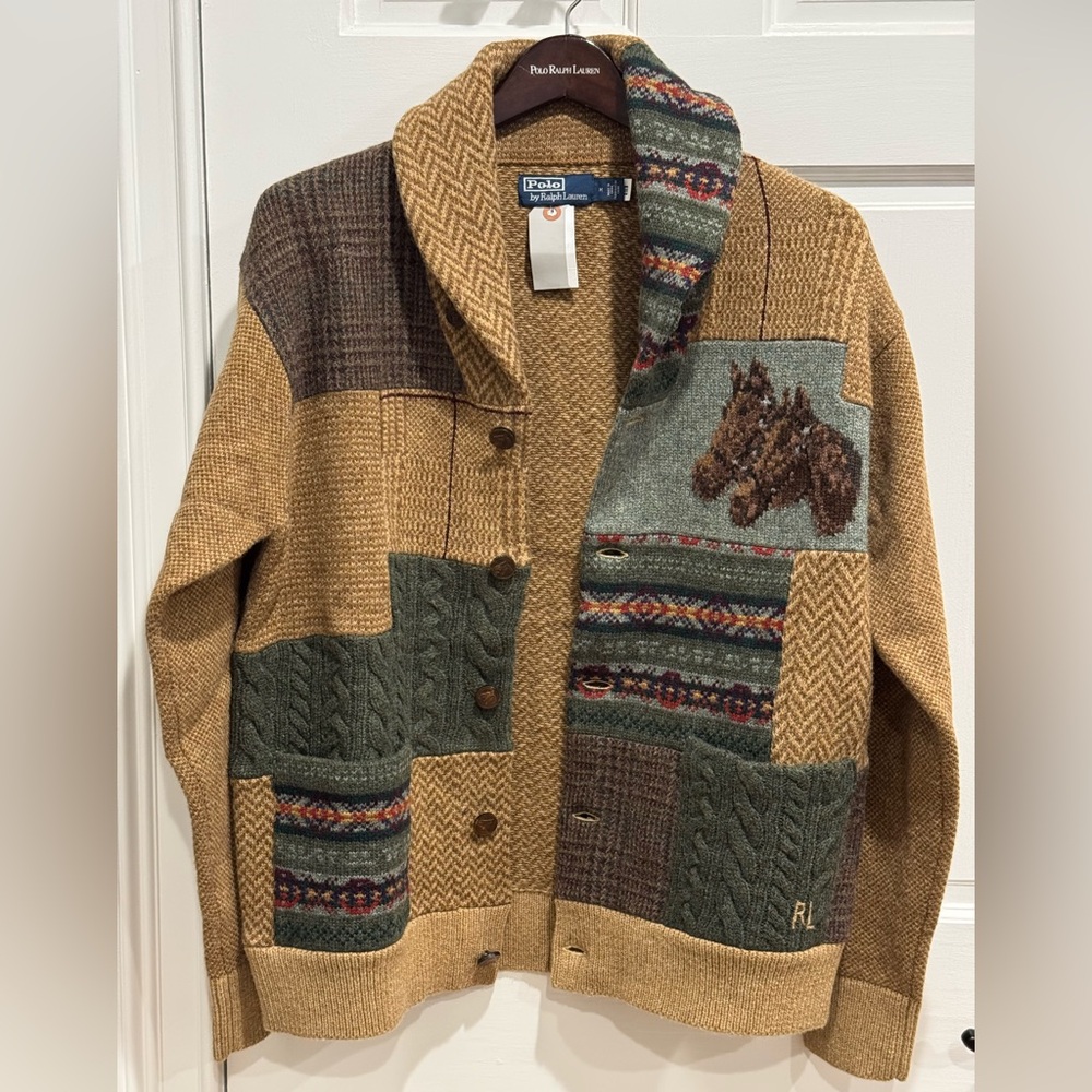 Ralph Lauren Polo Patchwork Wool Shawl Cardigan